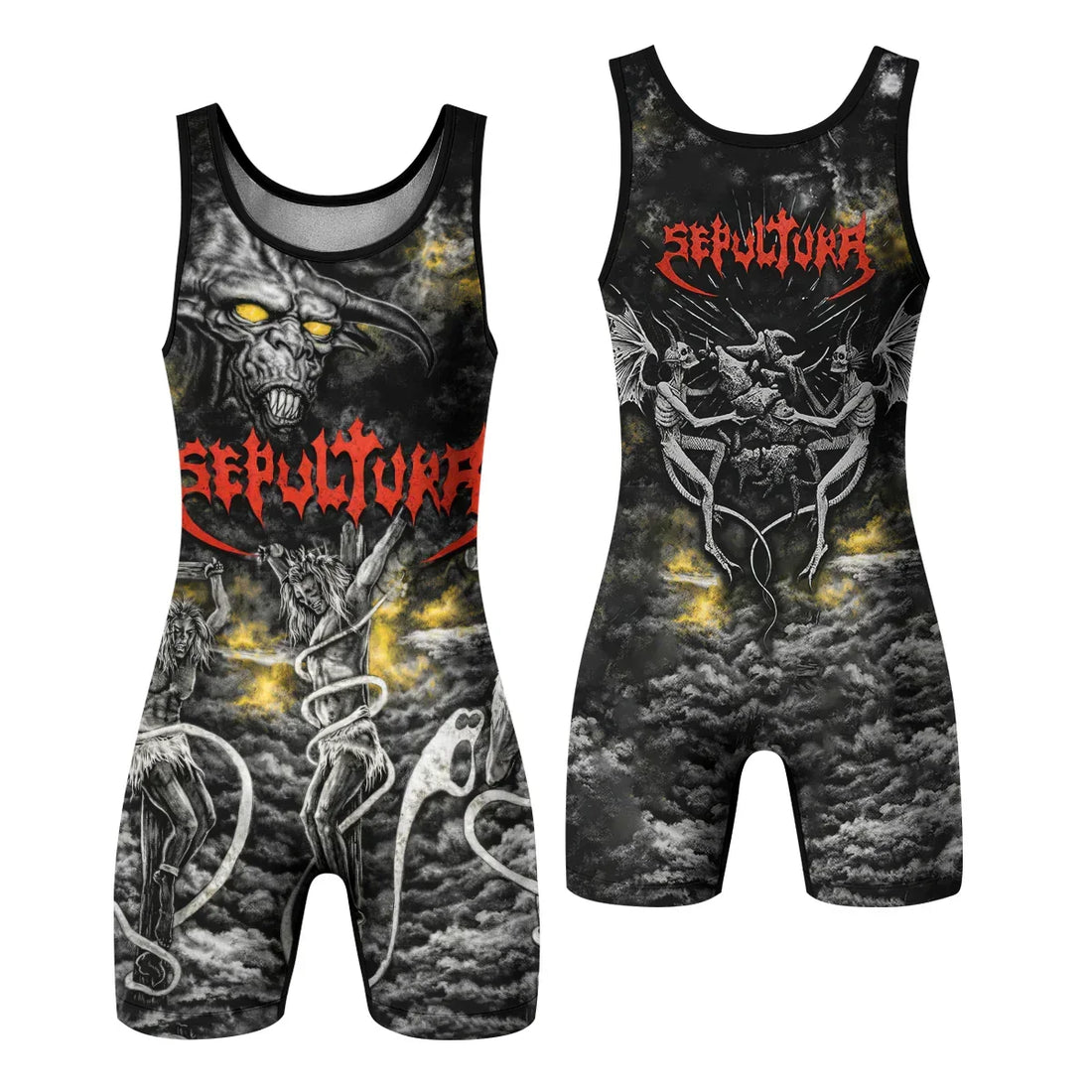 Sepultura Demonic Sacrifice Wrestling Singlet - front and back view