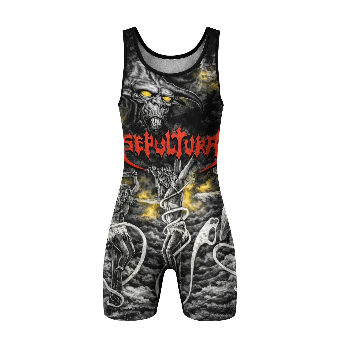 Sepultura Demonic Sacrifice Wrestling Singlet - front view mockup