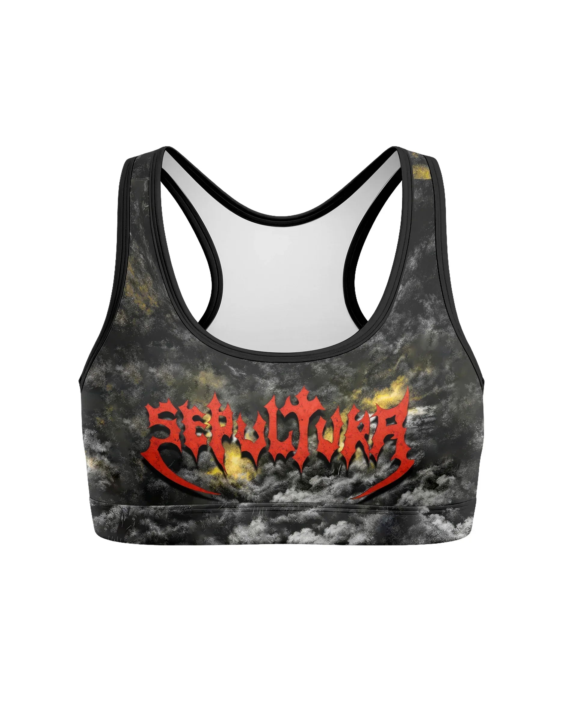 Sepultura Demonic Sacrifice Women's Padded Sports Bra - front view mockup