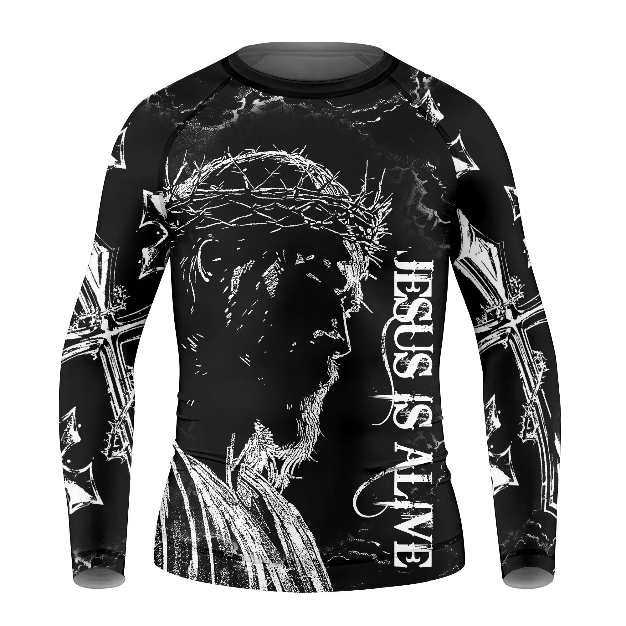 Jesus Is Alive Kids Rash Guard Long Sleeve - front view mockup