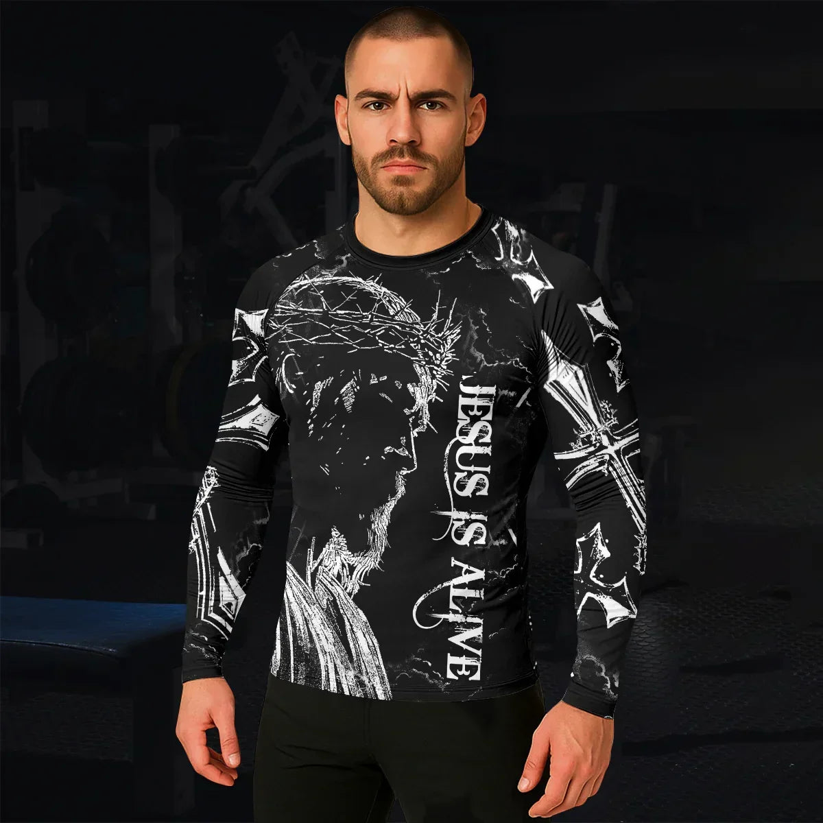 Jesus Is Alive Men's Rash Guard Long Sleeve - lifestyle view