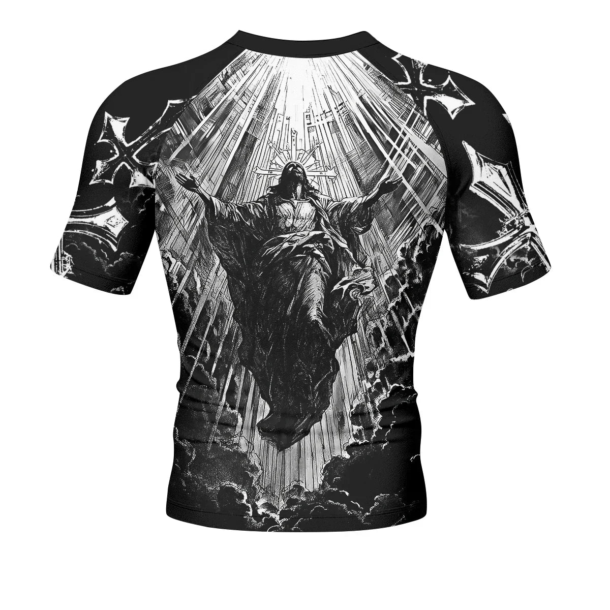 Jesus Is Alive Men's Rash Guard Short Sleeve - back view mockup