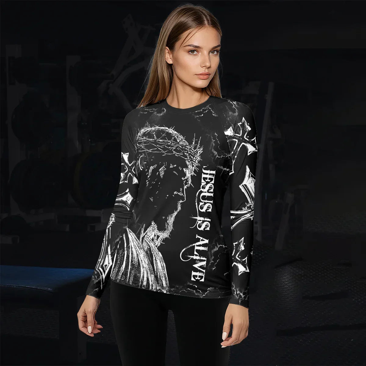 Jesus Is Alive Women's Rash Guard Long Sleeve - lifestyle view