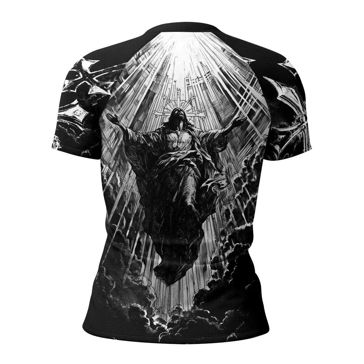 Jesus Is Alive Women's Rash Guard Short Sleeve - back view mockup