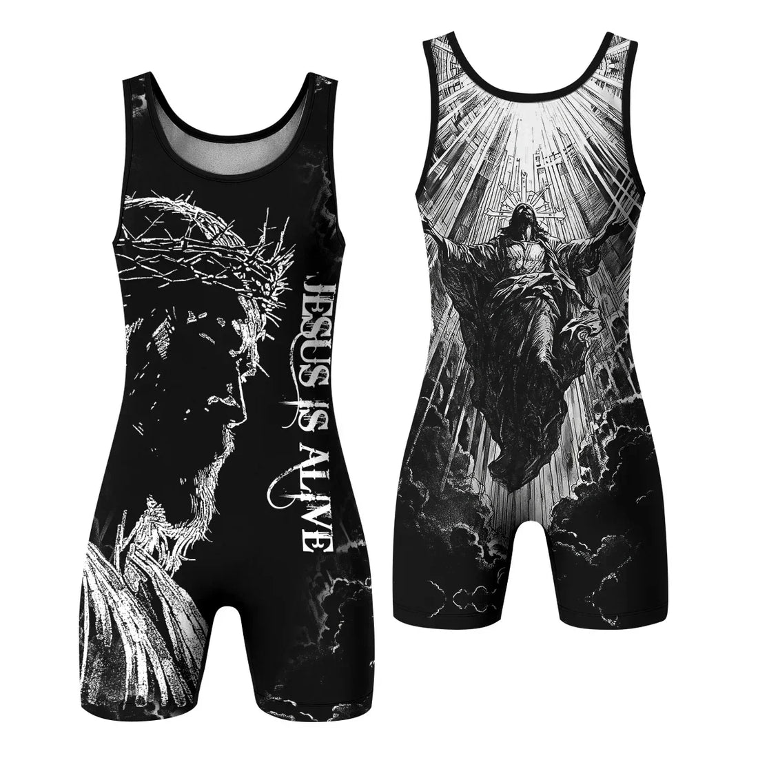 Jesus Is Alive Wrestling Singlet - front and back view