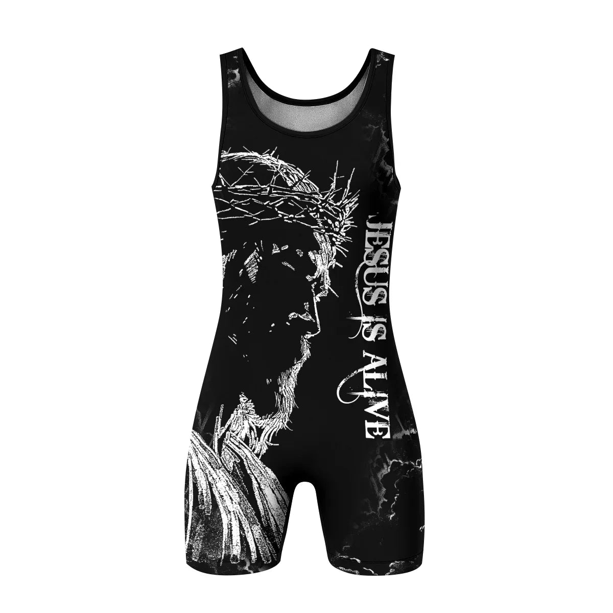 Jesus Is Alive Wrestling Singlet - front view mockup