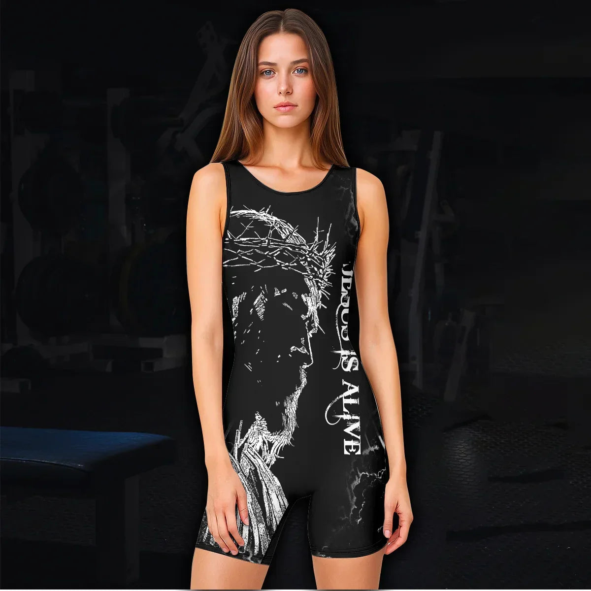 Jesus Is Alive Wrestling Singlet - women's lifestyle view