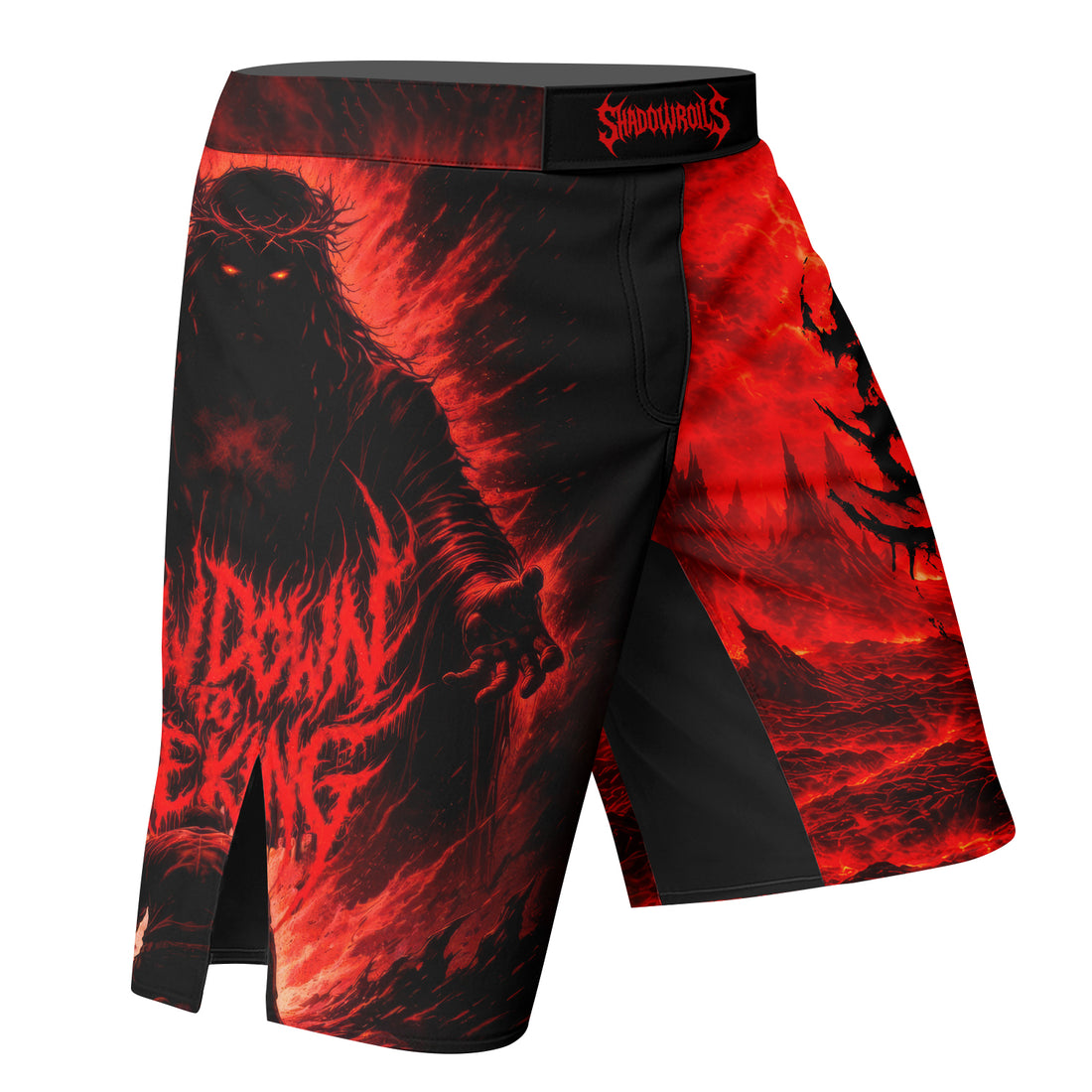 Bow Down To The King Fight Shorts - right side mockup