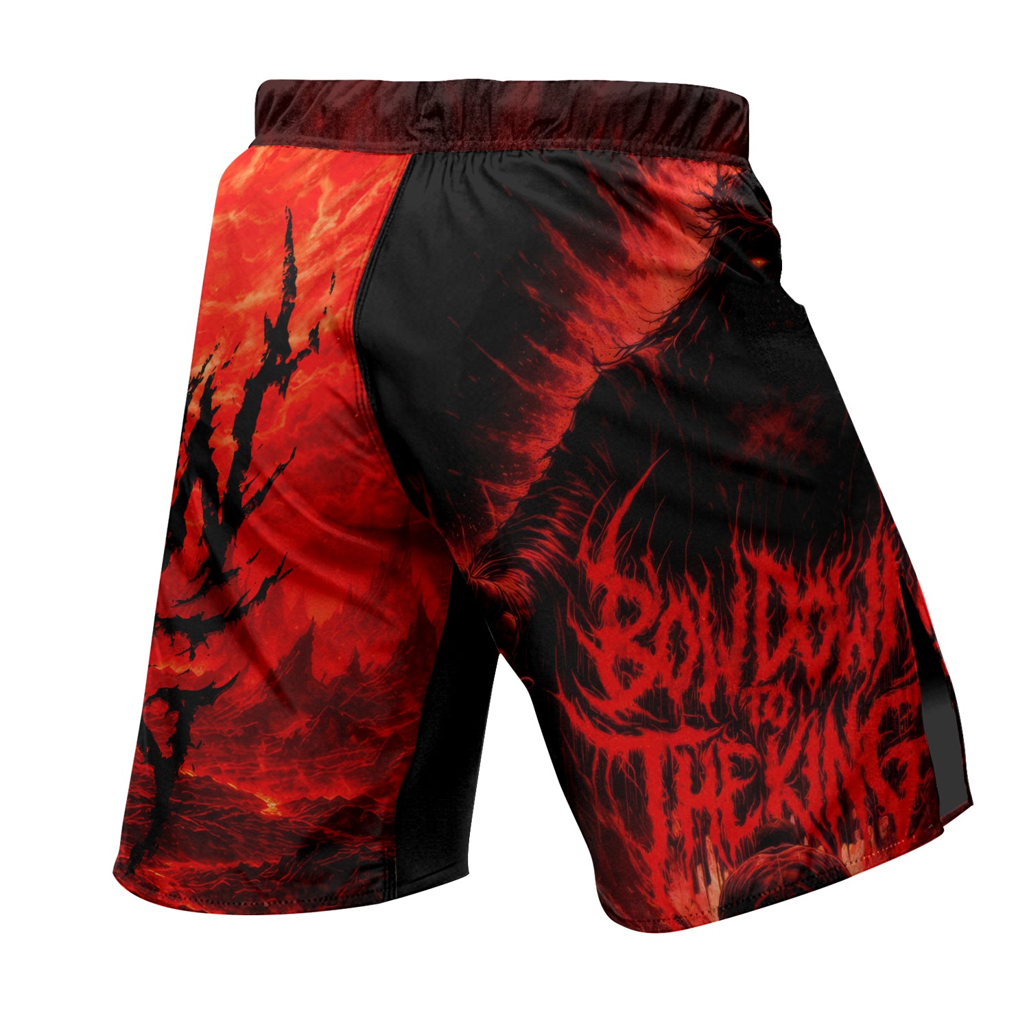 Bow Down To The King Fight Shorts - back view mockup