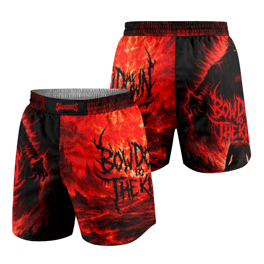 Bow Down To The King Grappling Shorts - front and back view