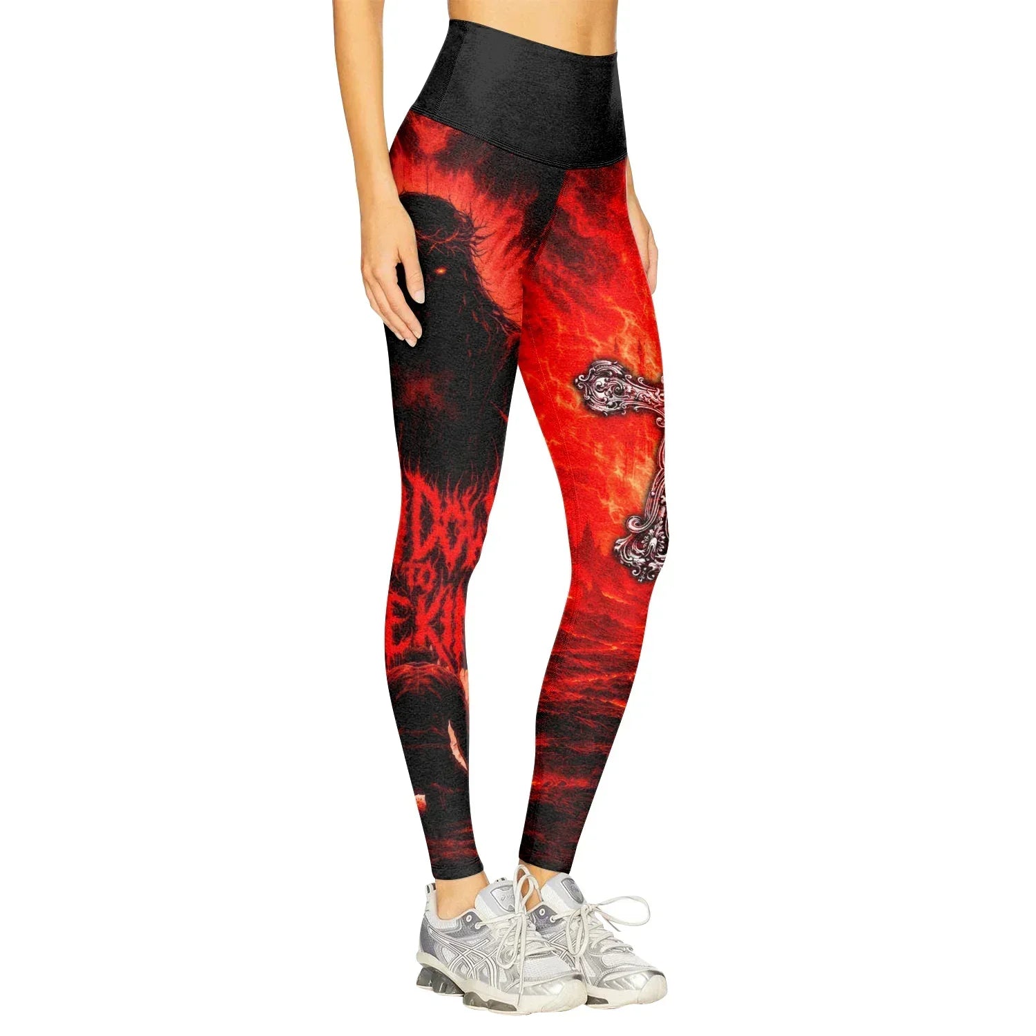 Bow Down To The King Women's Leggings - right side mockup