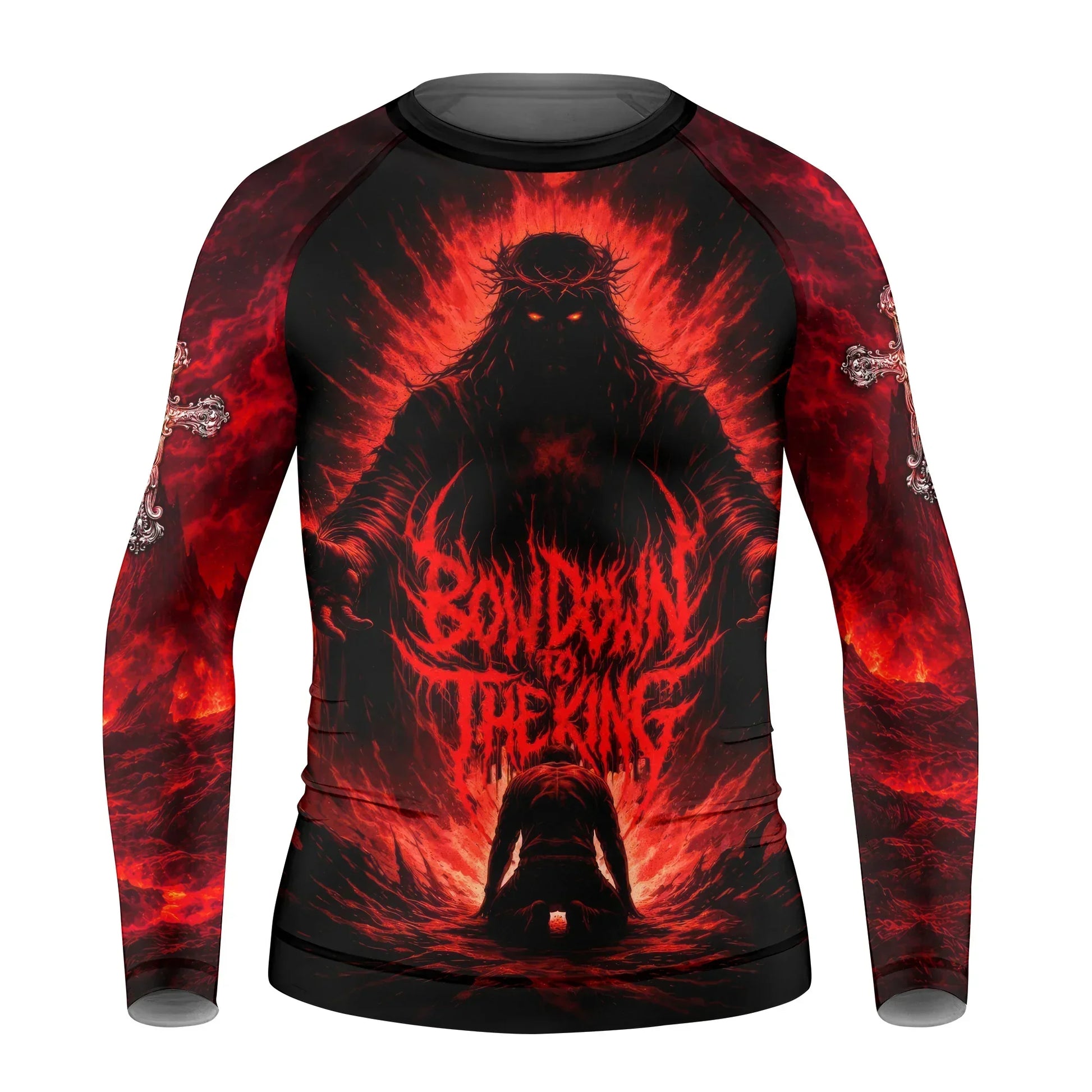 Bow Down To The King Kids Rash Guard Long Sleeve - front view mockup