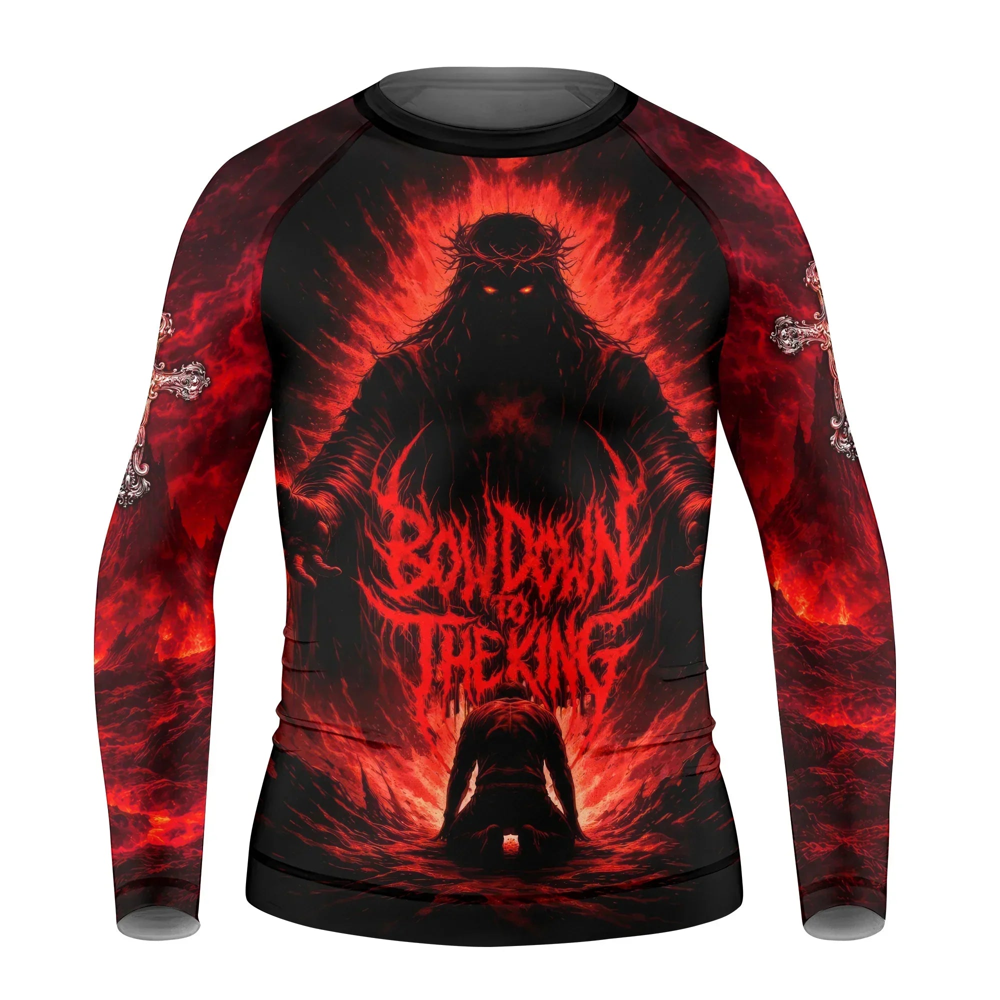 Bow Down To The King Kids Rash Guard Long Sleeve - front view mockup