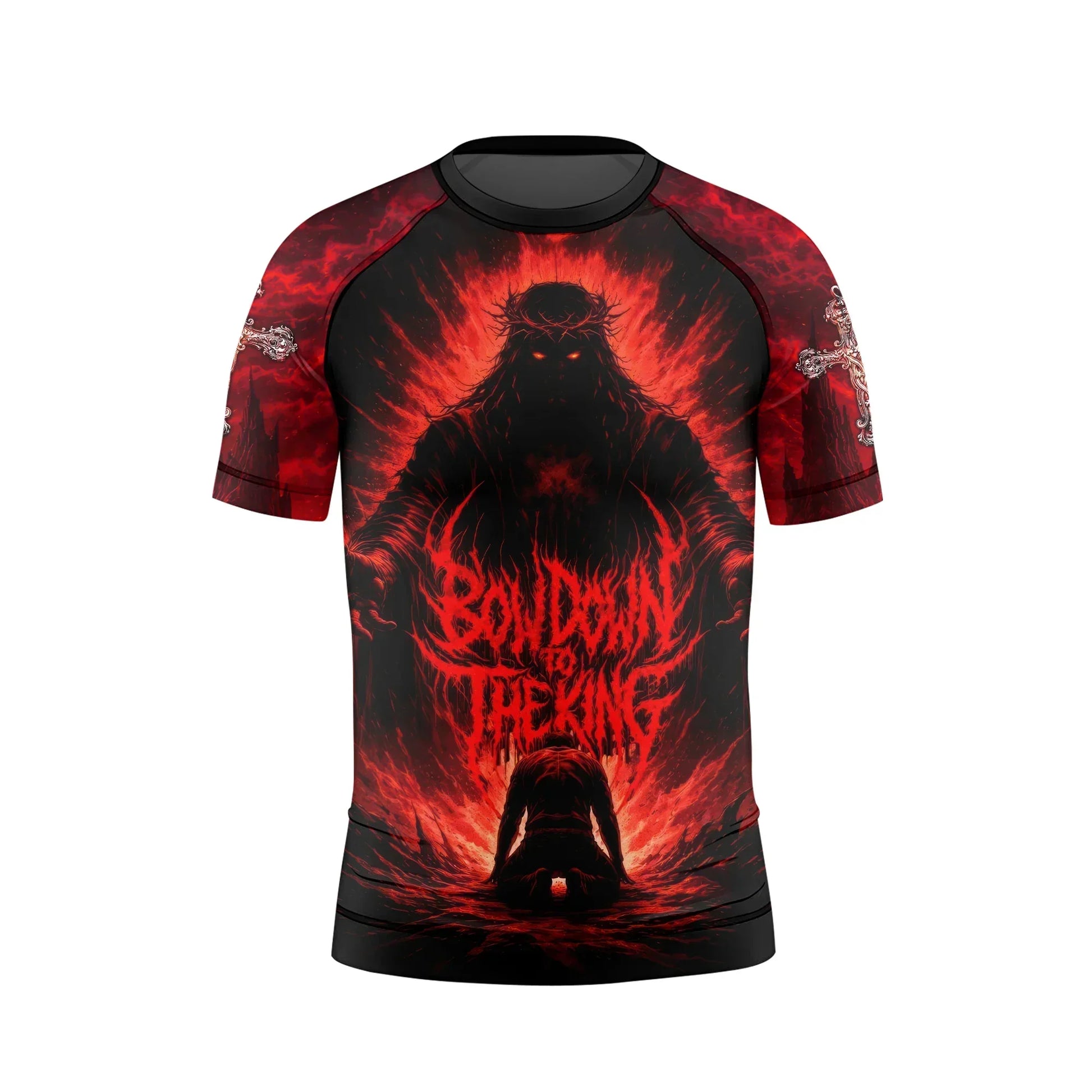 Bow Down To The King Kids Rash Guard Short Sleeve - front view mockup