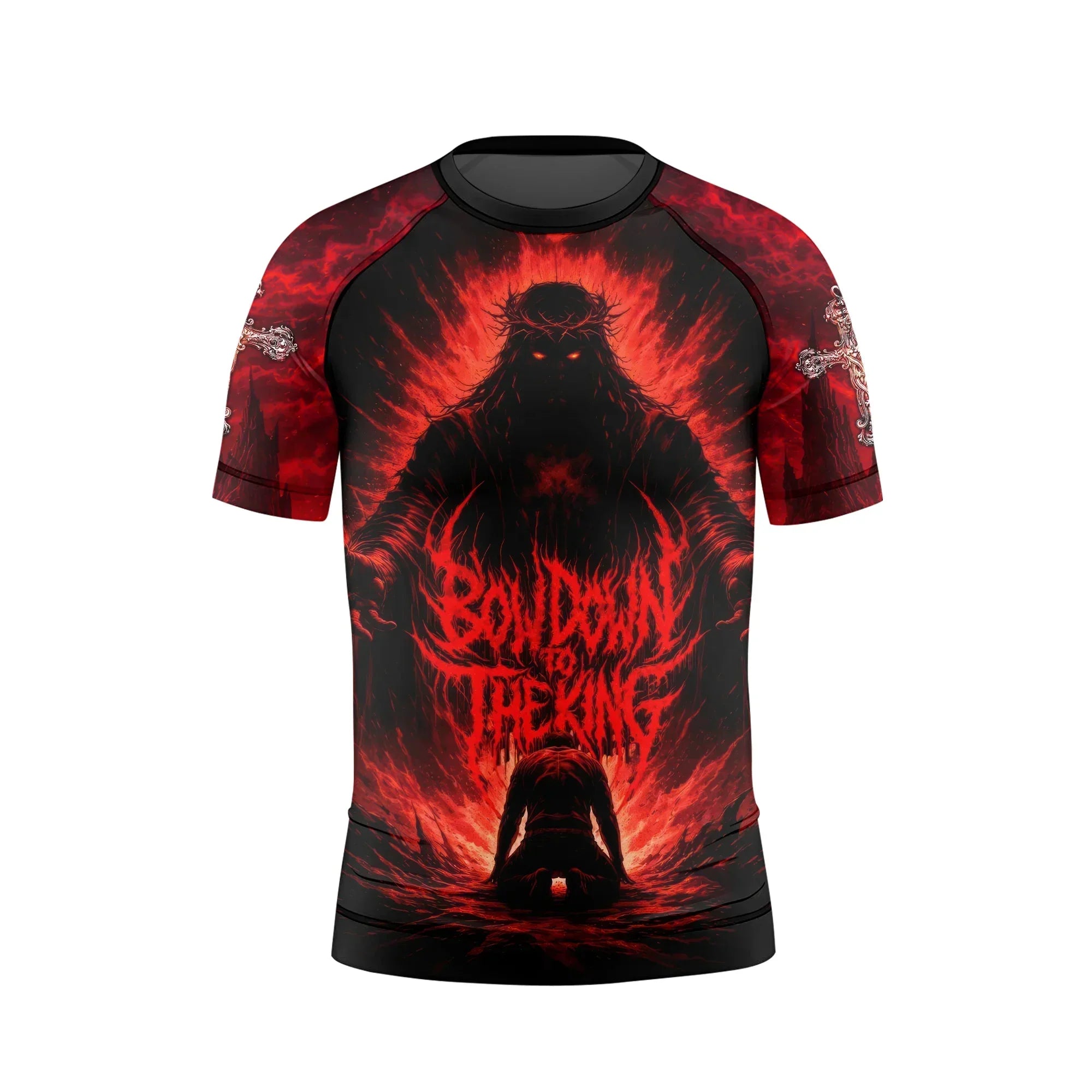 Bow Down To The King Kids Rash Guard Short Sleeve - front view mockup
