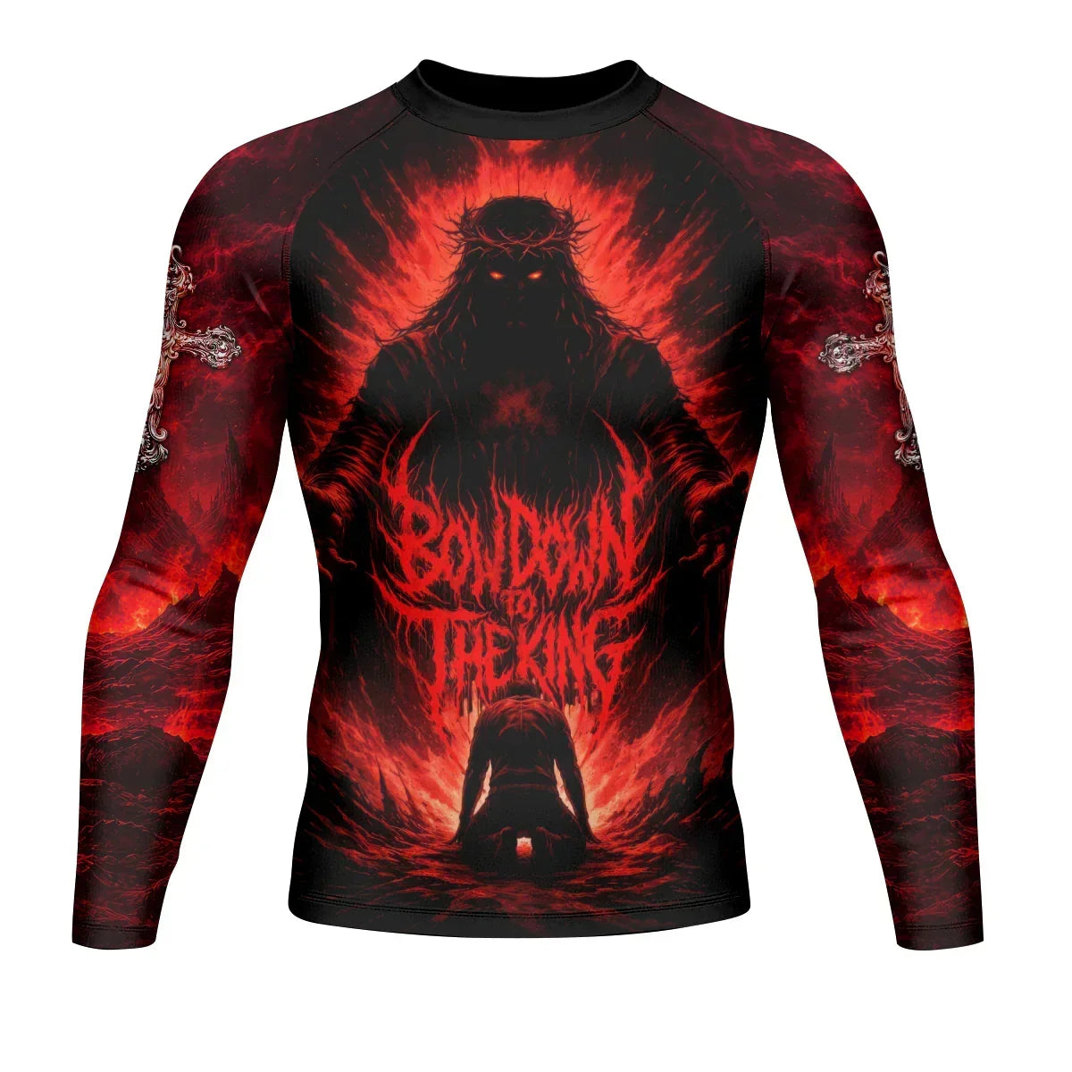 Bow Down To The King Men's Rash Guard Long Sleeve - front view mockup