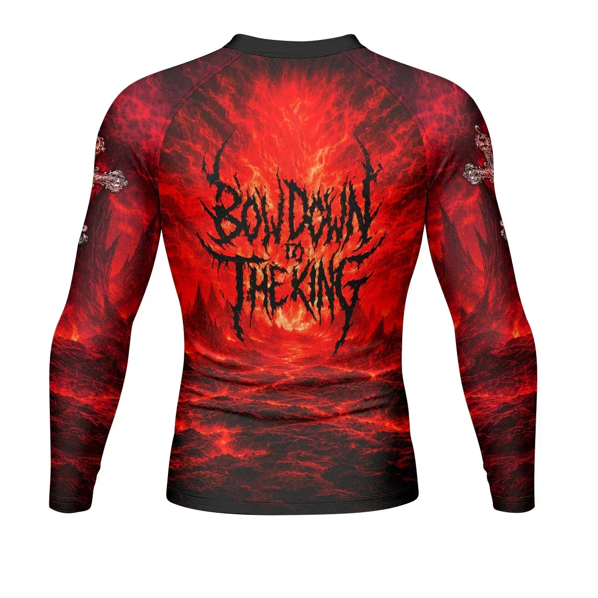 Bow Down To The King Men's Rash Guard Long Sleeve - back view mockup