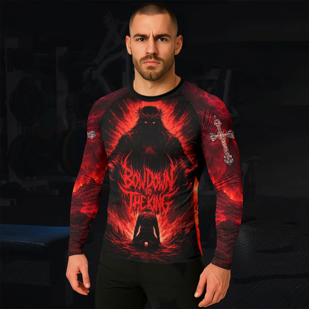 Bow Down To The King Men's Rash Guard Long Sleeve - lifestyle view