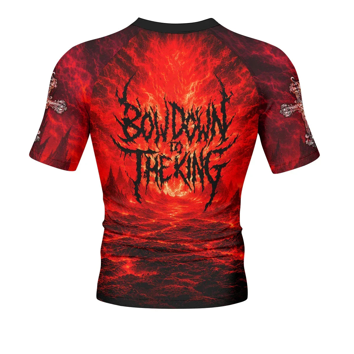 Bow Down To The King Men's Rash Guard Short Sleeve - back view mockup