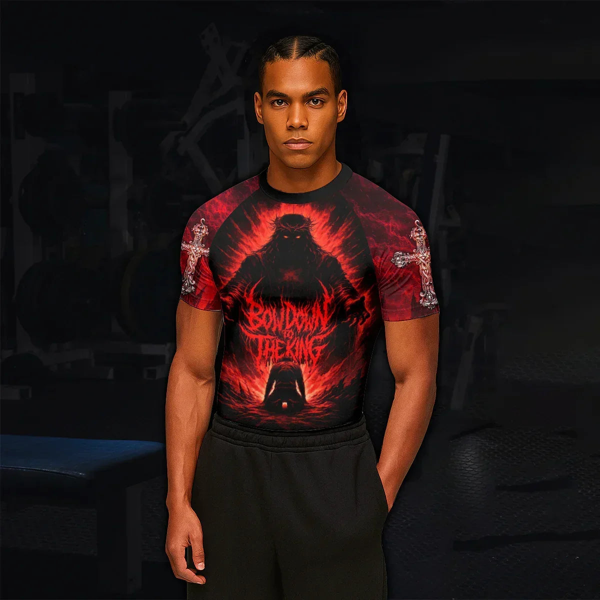 Bow Down To The King Men's Rash Guard Short Sleeve - lifestyle view
