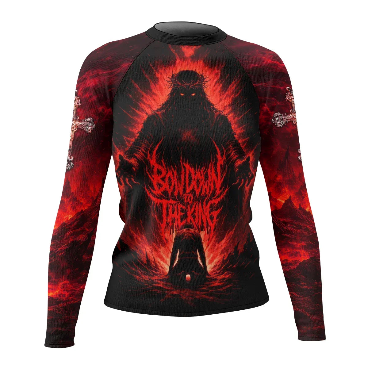 Bow Down To The King Women's Rash Guard Long Sleeve - front view mockup