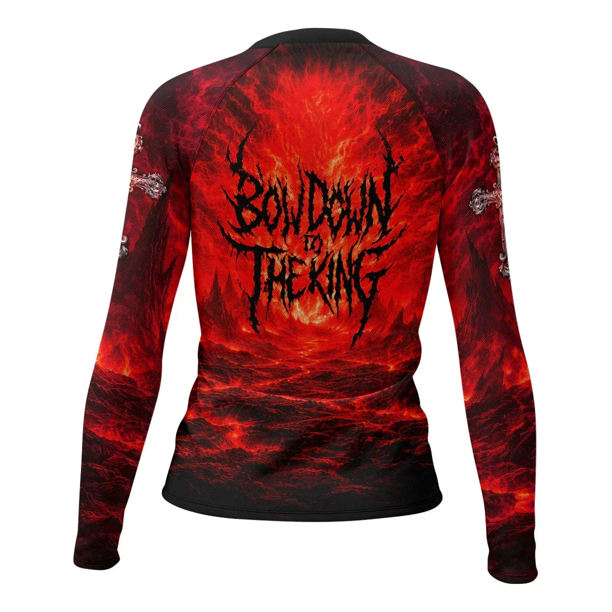 Bow Down To The King Women's Rash Guard Long Sleeve - back view mockup