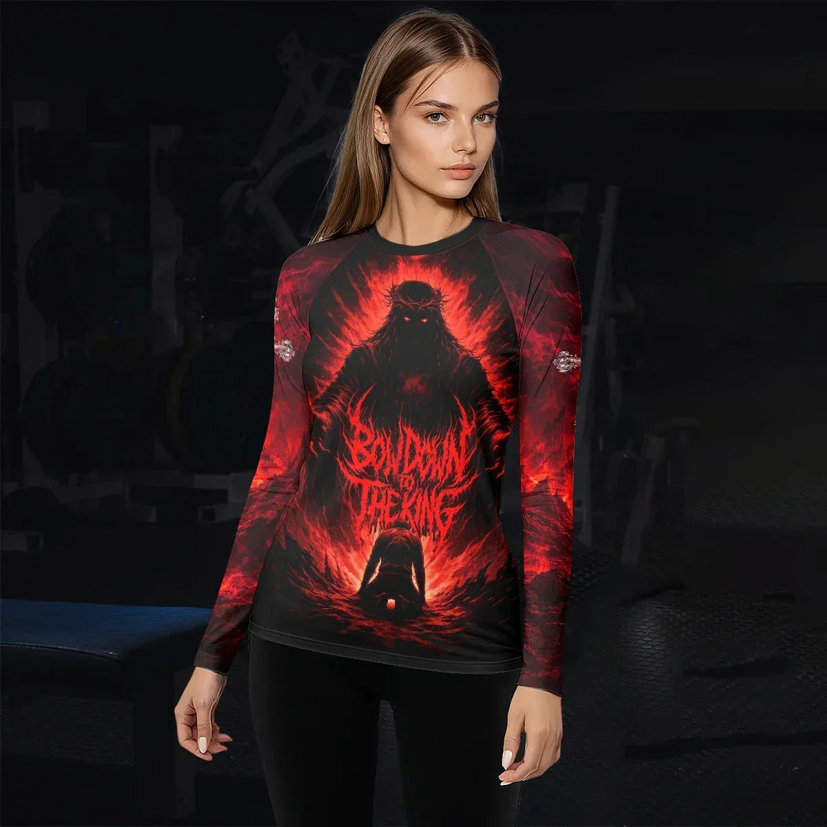 Bow Down To The King Women's Rash Guard Long Sleeve - lifestyle view