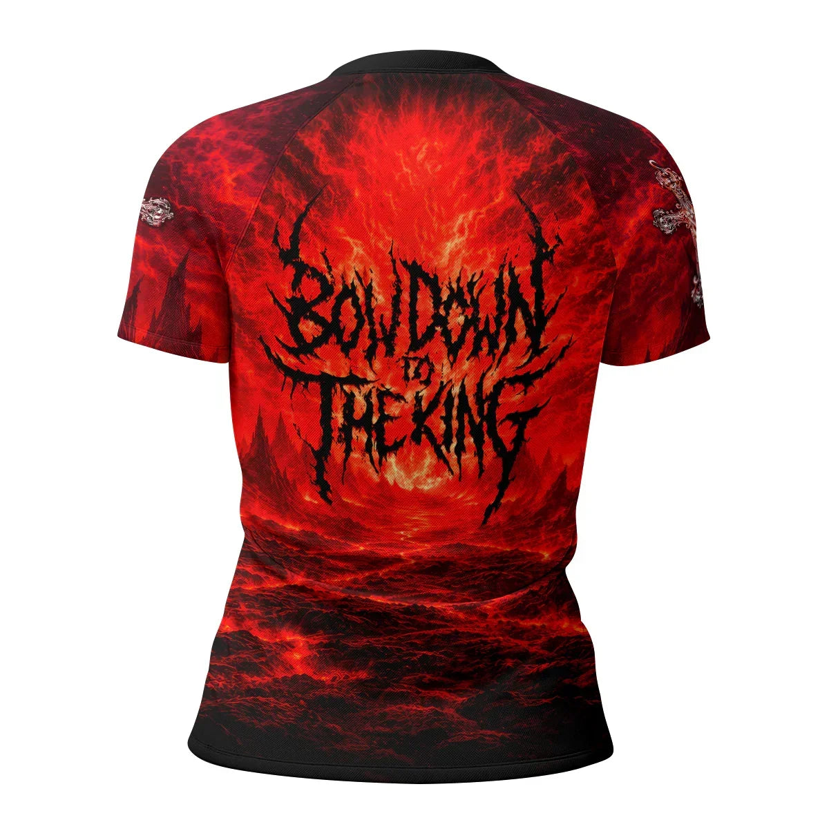 Bow Down To The King Women's Rash Guard Short Sleeve - back view mockup