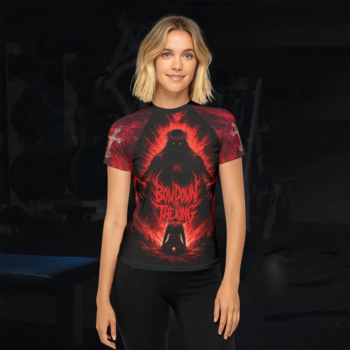 Bow Down To The King Women's Rash Guard Short Sleeve - lifestyle view