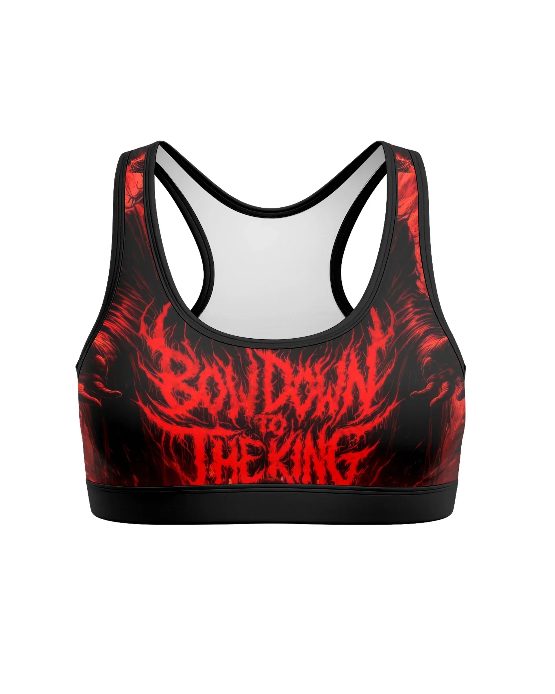 Bow Down To The King Women's Padded Sports Bra - front view mockup