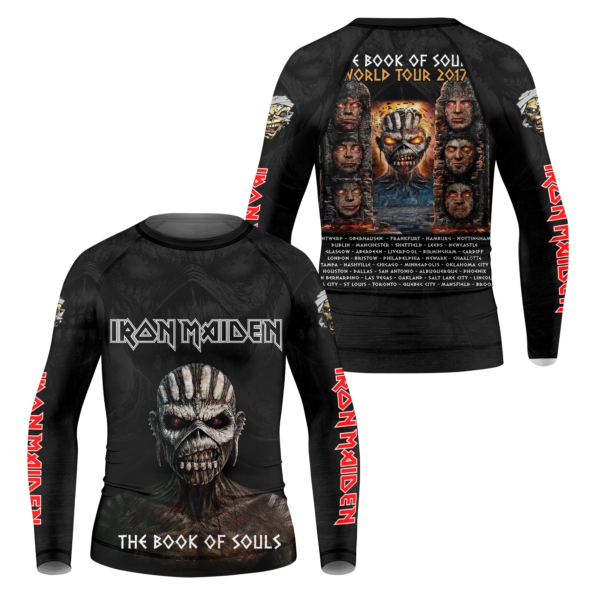 Iron Maiden The Book Of Souls Kids Rash Guard Long Sleeve - front and back view