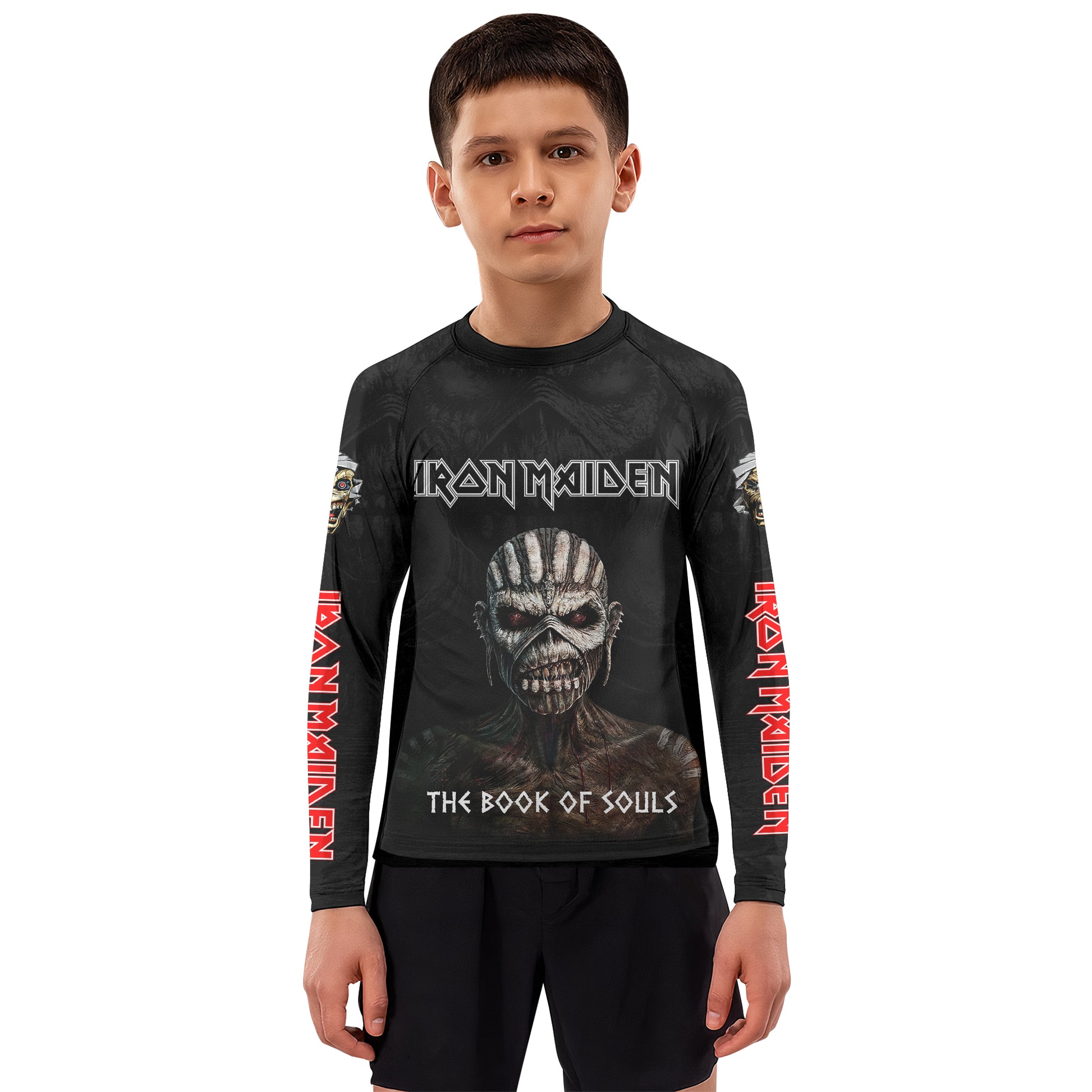 Iron Maiden The Book Of Souls Kids Rash Guard Long Sleeve - boy's lifestyle view