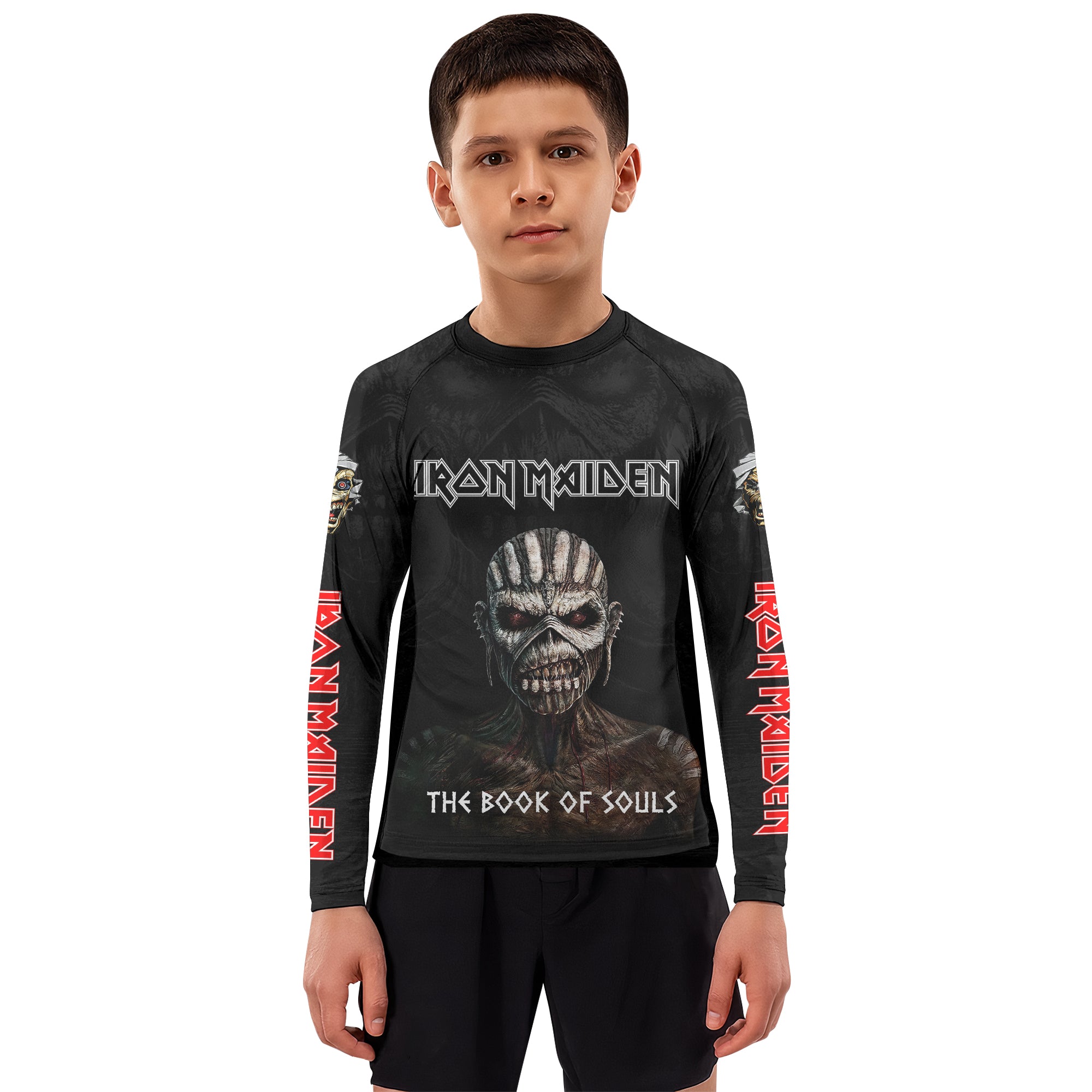 Iron Maiden The Book Of Souls Kids Rash Guard Long Sleeve - boy's lifestyle view