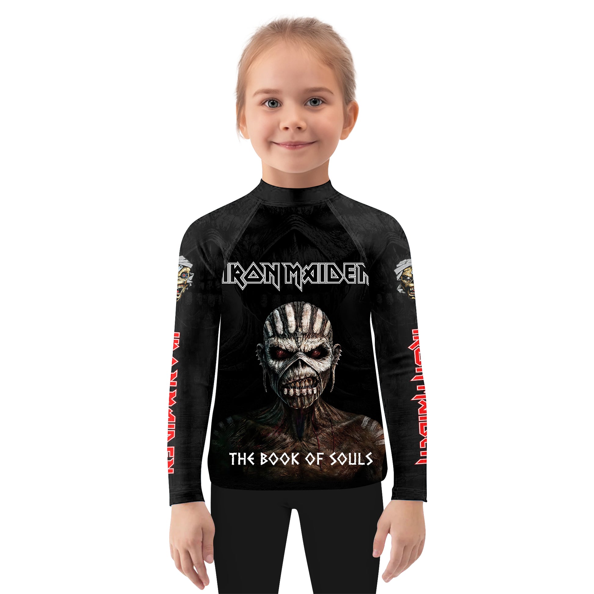 Iron Maiden The Book Of Souls Kids Rash Guard Long Sleeve - girl's lifestyle view