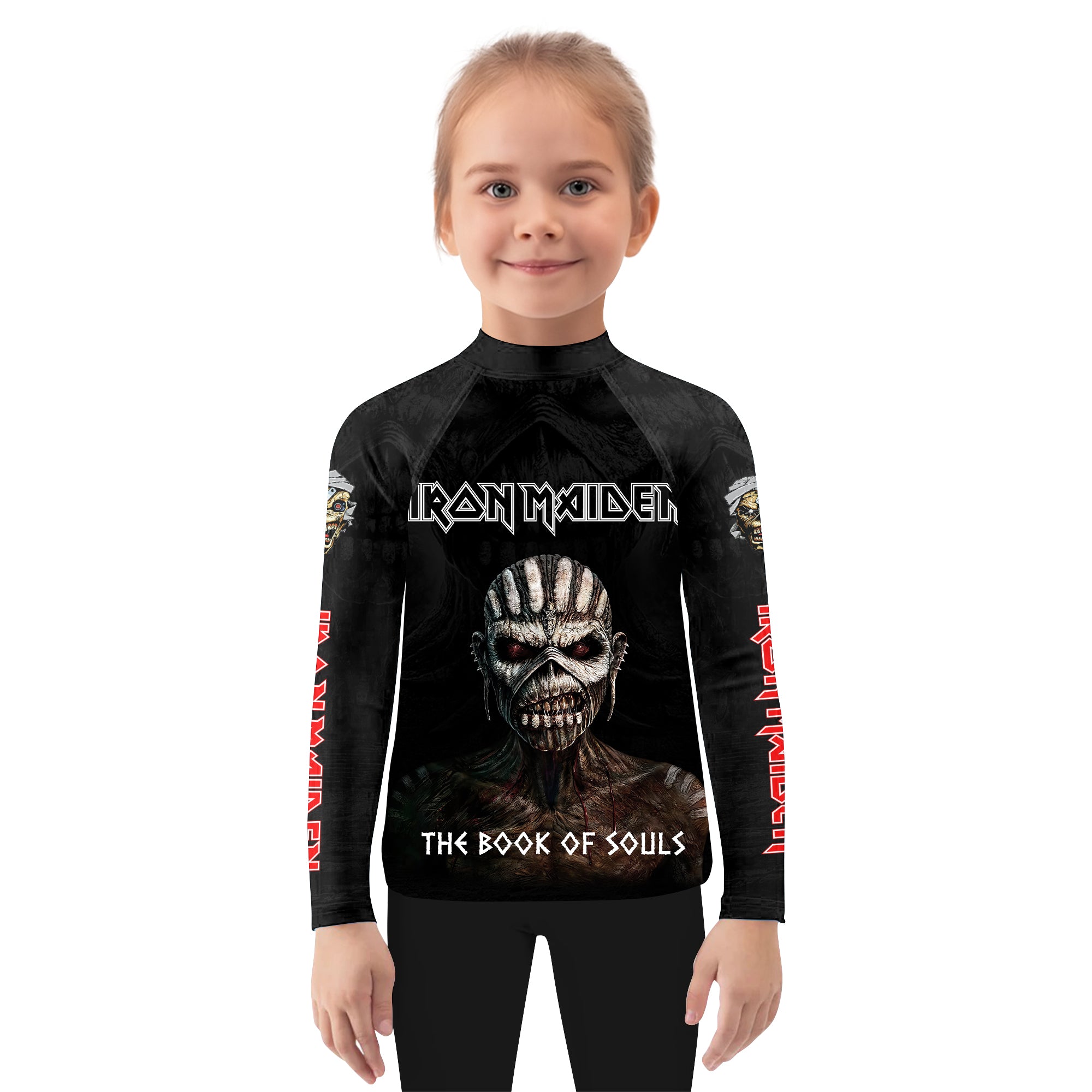 Iron Maiden The Book Of Souls Kids Rash Guard Long Sleeve - girl's lifestyle view