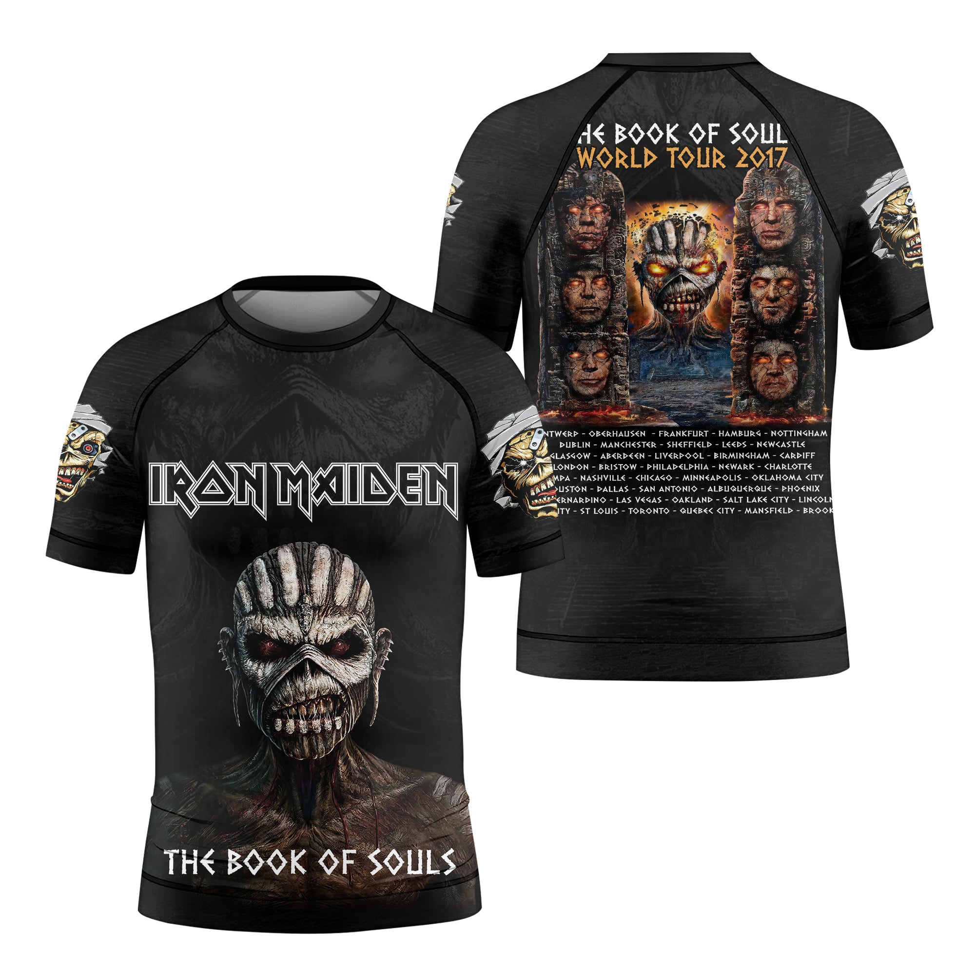 Iron Maiden The Book Of Souls Kids Rash Guard Short Sleeve - front and back view