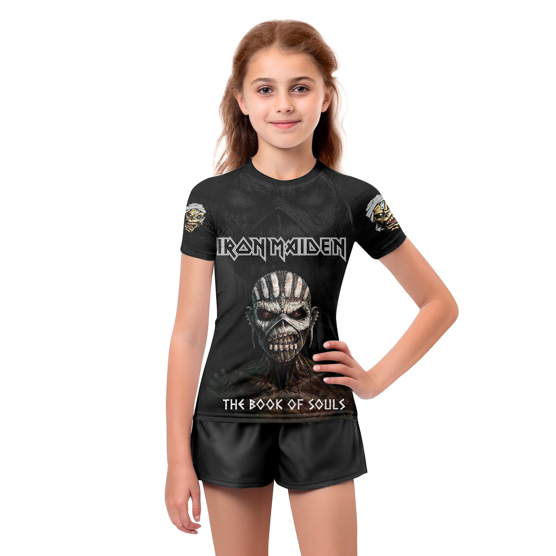 Iron Maiden The Book Of Souls Kids Rash Guard Short Sleeve - boy's lifestyle view
