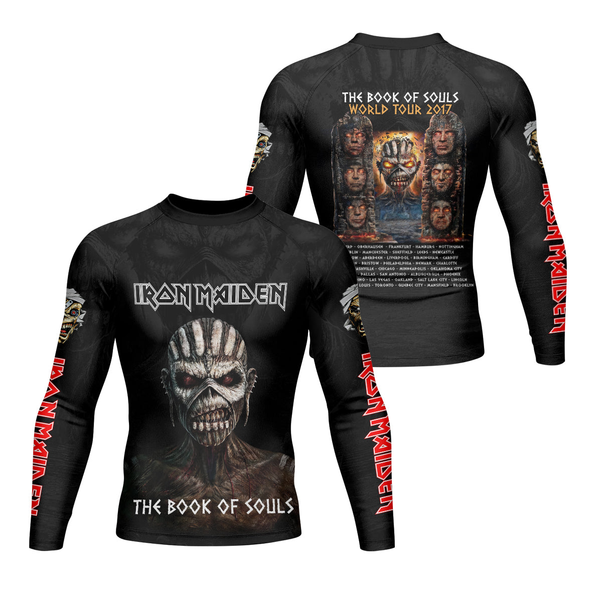 Iron Maiden The Book Of Souls Men's Rash Guard Long Sleeve - front and back view