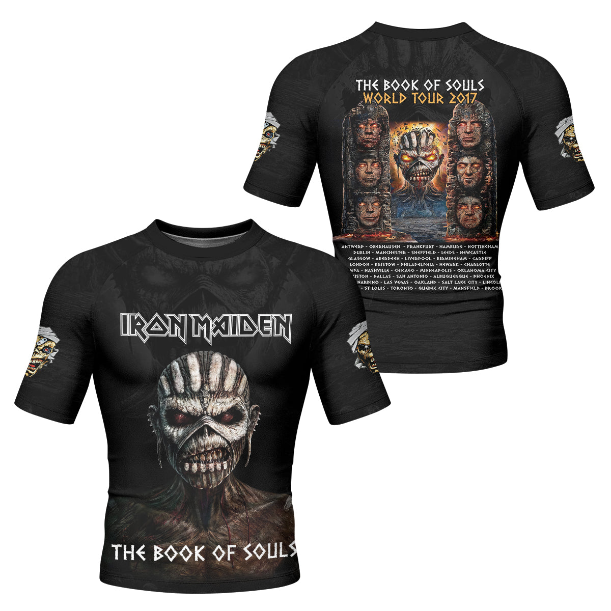 Iron Maiden The Book Of Souls Men's Rash Guard Short Sleeve - front and back view