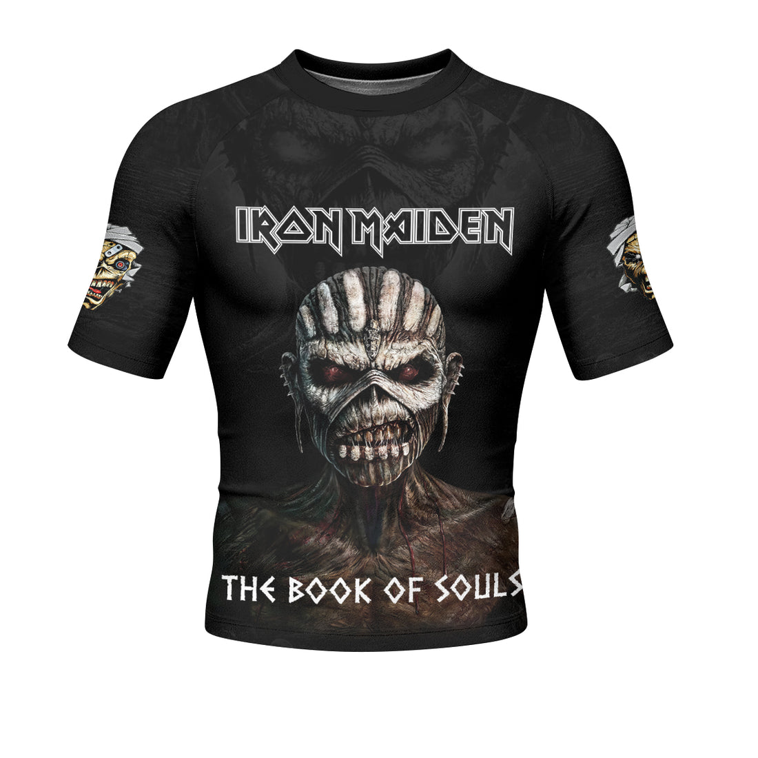 Iron Maiden The Book Of Souls Men's Rash Guard Short Sleeve - front and back view