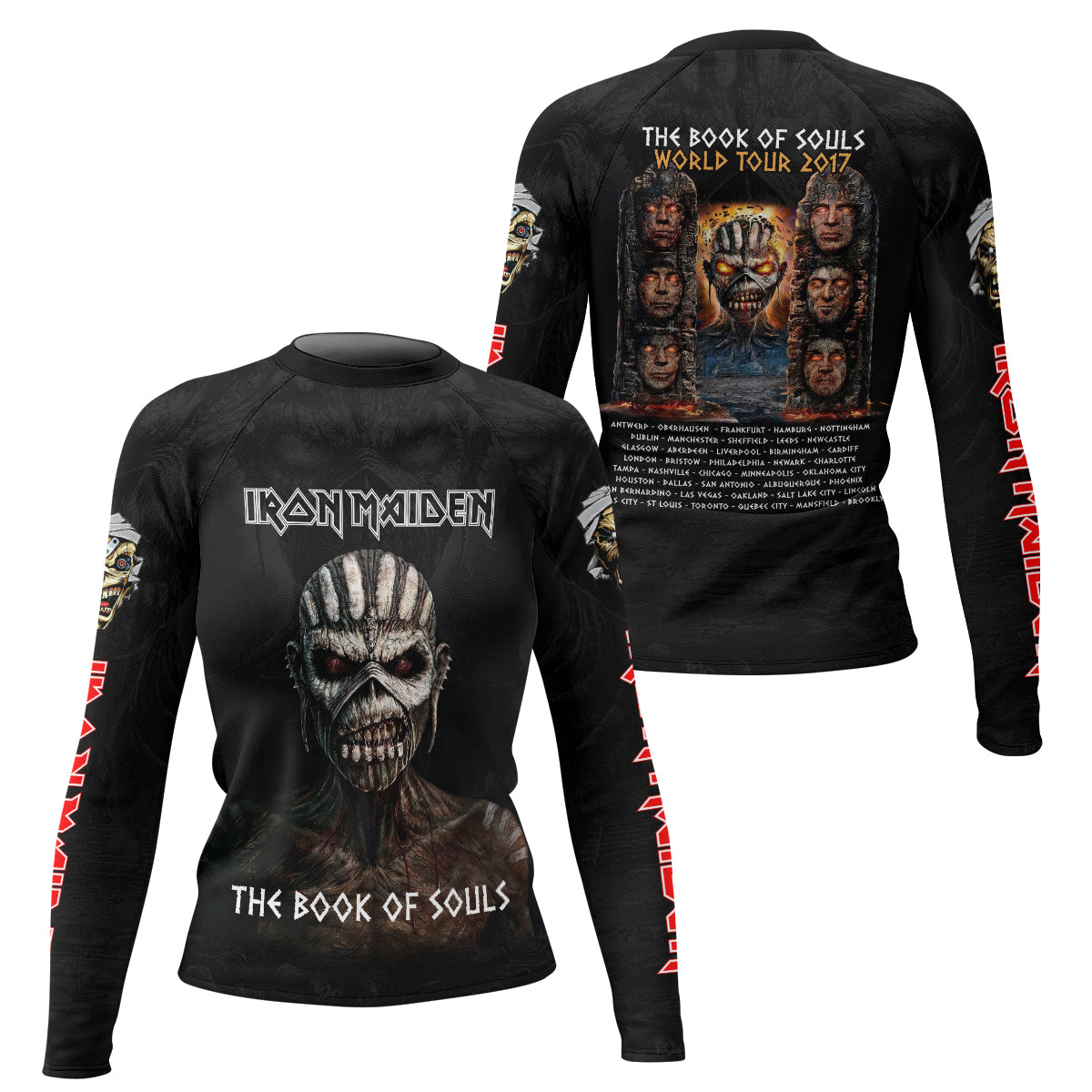 Iron Maiden The Book Of Souls Women's Rash Guard Long Sleeve - front and back view