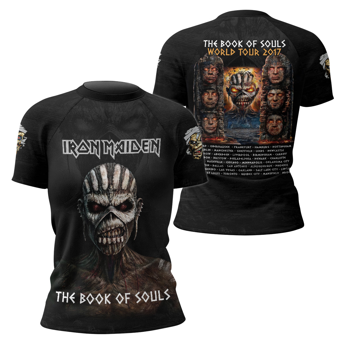 Iron Maiden The Book Of Souls Women's Rash Guard Short Sleeve - front and back view