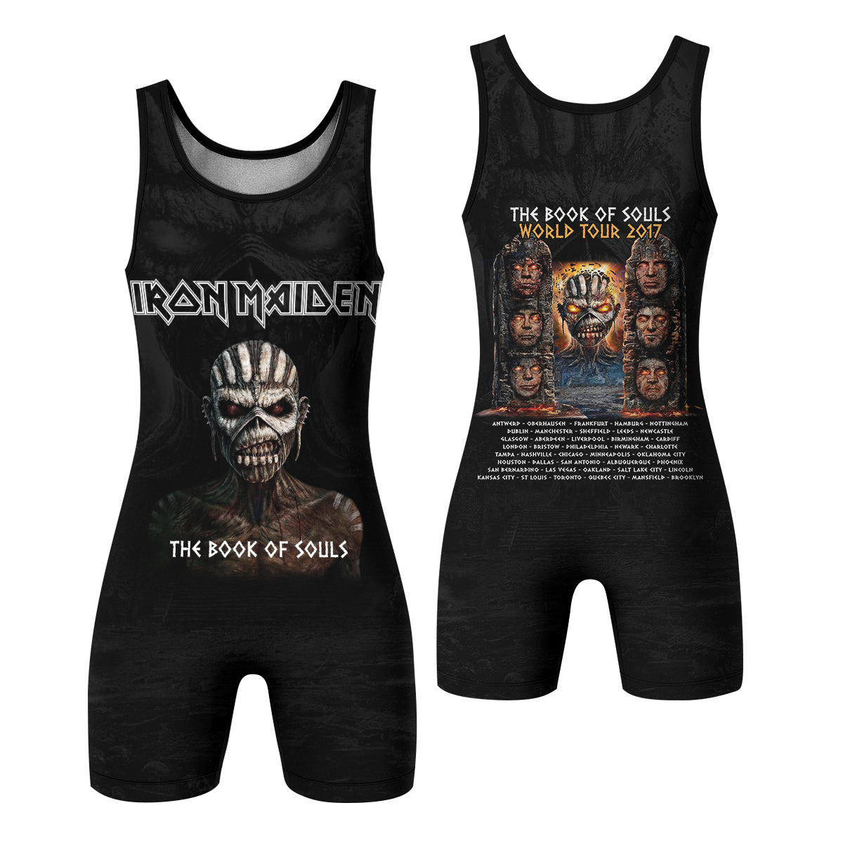 Iron Maiden The Book Of Souls Wrestling Singlet - front and back view