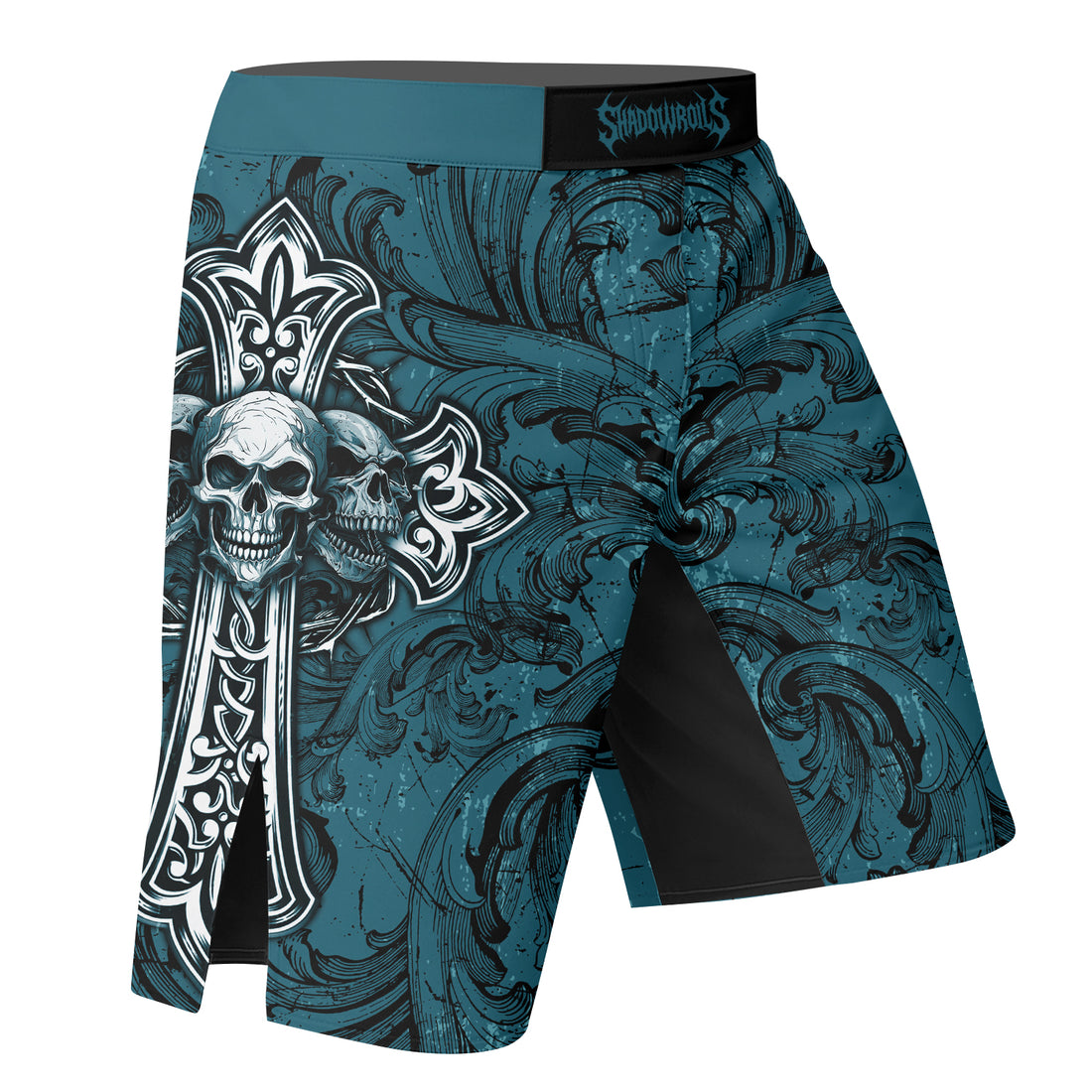 Memento Mori Skull Cross Fight Shorts - right side mockup