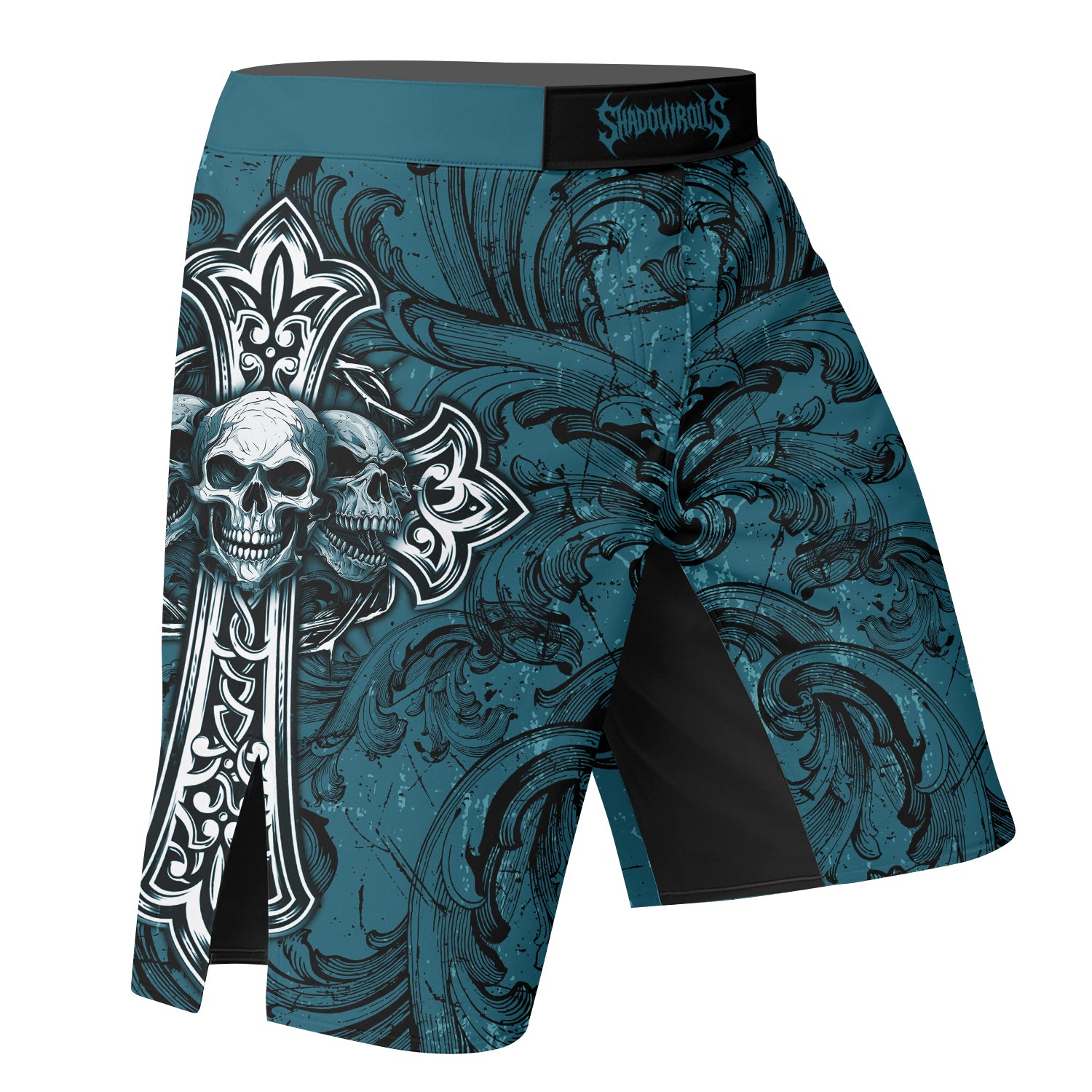 Memento Mori Skull Cross Fight Shorts - right side mockup