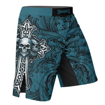 Memento Mori Skull Cross Fight Shorts - right side mockup