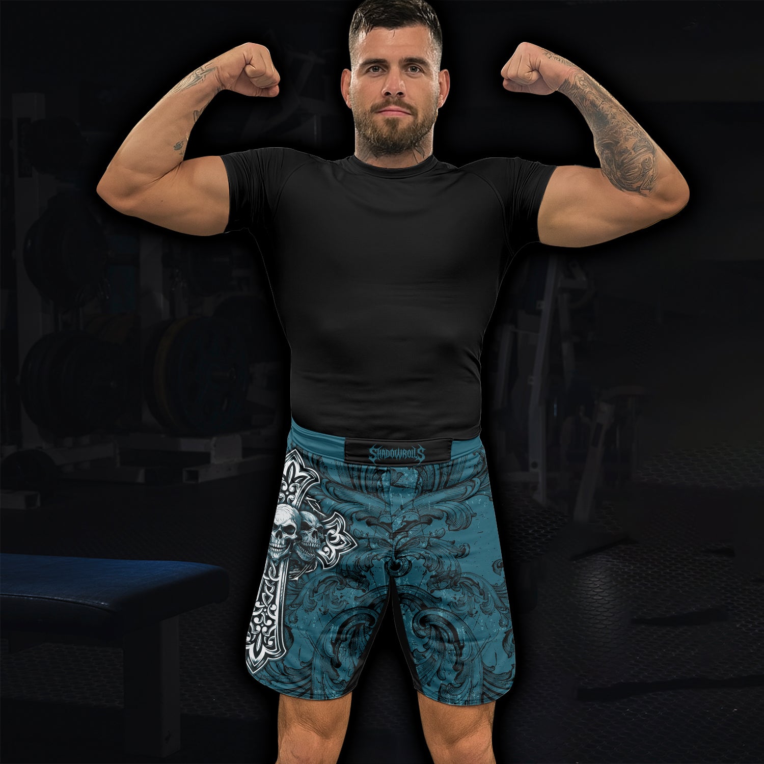 Memento Mori Skull Cross Fight Shorts - lifestyle view