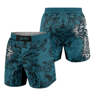 Memento Mori Skull Cross Grappling Shorts - front and back view