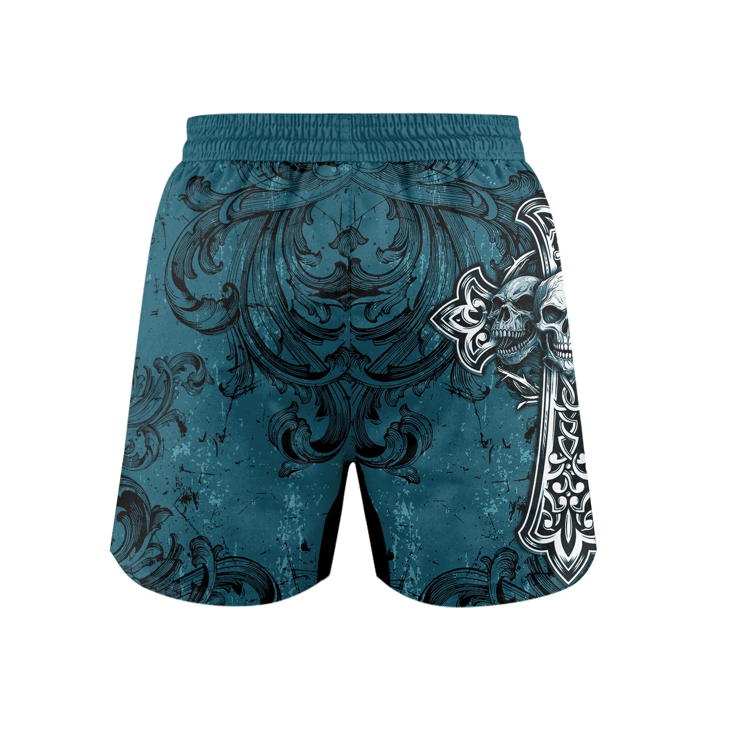 Memento Mori Skull Cross Grappling Shorts - back view mockup