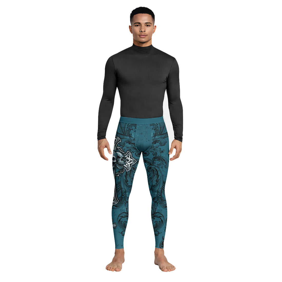 Memento Mori Skull Cross Men's Leggings - lifestyle view